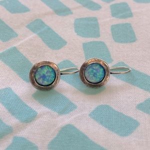 Blue opal sterling silver drop earrings